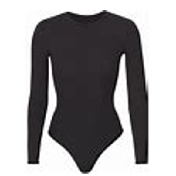 New SKIMS Fits Everybody Long Sleeves Crew Neck Body Suit Sz M Onyx - Picture 1 of 7